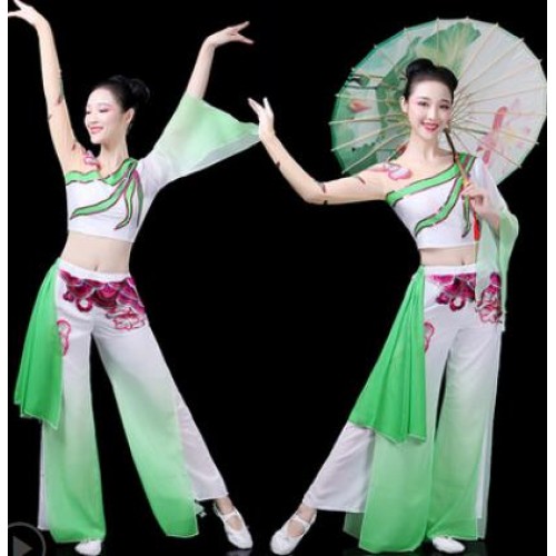 Women's chinese traditional classical dance costumes fan umbrella classical singers dancers performance dresses costumes